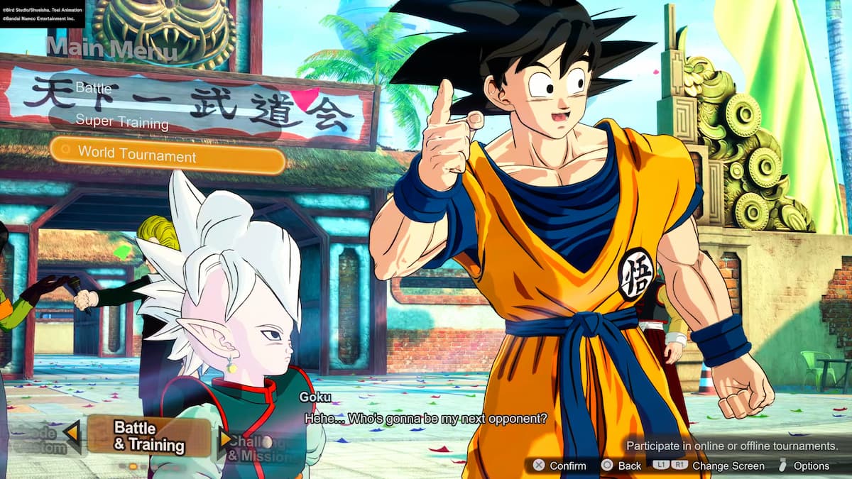 1729115839 183 Comment faire du Zeni facile dans Dragon Ball Spark ZERO Goku interagissant avec Supreme Kai dans Dragon Ball : Sparking ! ZERO dans la zone du tournoi mondial, prêt pour un nouveau défi d’entraînement.