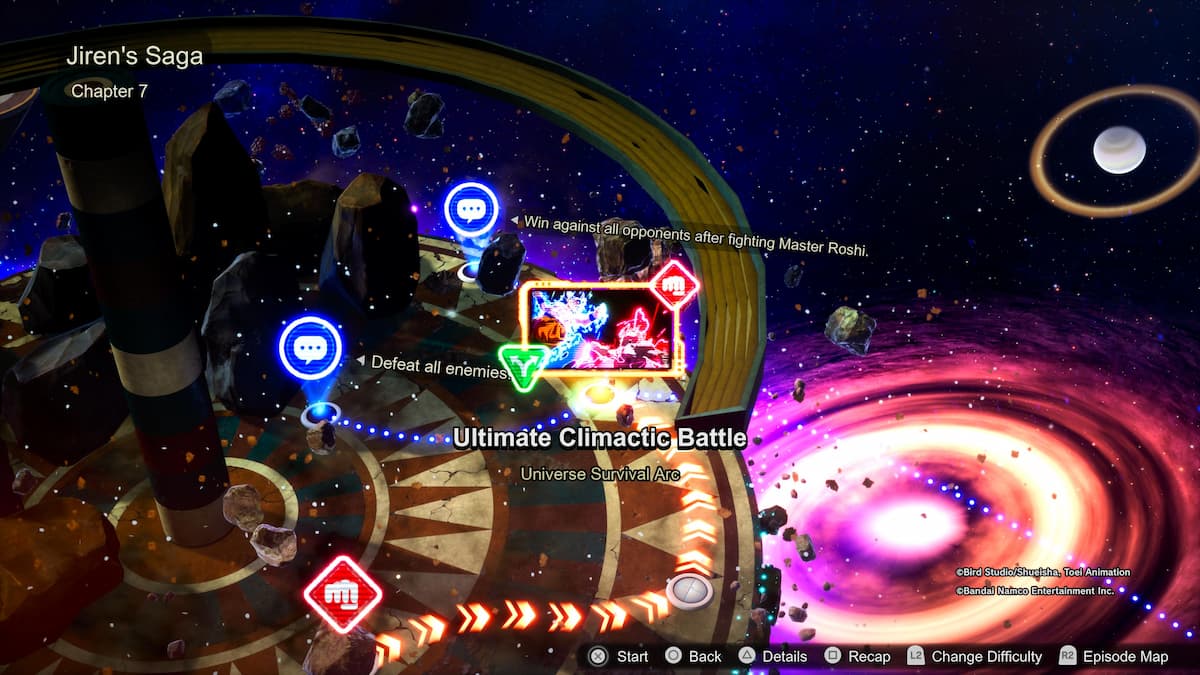 1729869980 16 Comment debloquer toutes les chronologies ramifiees des batailles depisodes de Carte de la saga de Jiren, chapitre 7 de Dragon Ball Sparking Zero, mettant en évidence l’épisode "Ultime bataille décisive," qui montre une bataille impliquant Jiren dans le but de vaincre tous les ennemis et de gagner contre tous les adversaires après avoir combattu Maître Roshi.