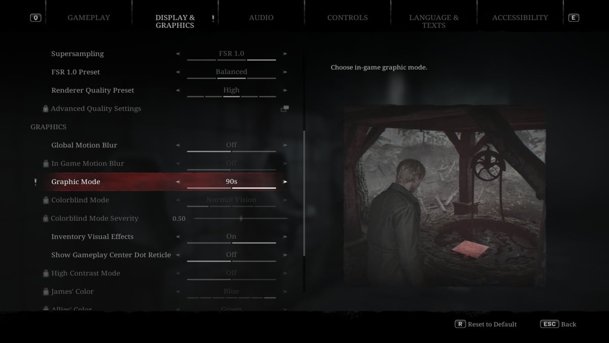 Silent Hill 2 Remake tous les filtres et comment Silent Hill 2 Remake : sélection du mode de filtre des années 90