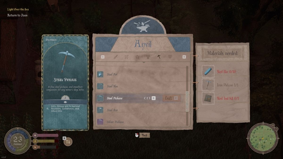 1731001830 602 Comment mettre a niveau les outils dans Mirthwood Menu de l’enclume Mirthwood