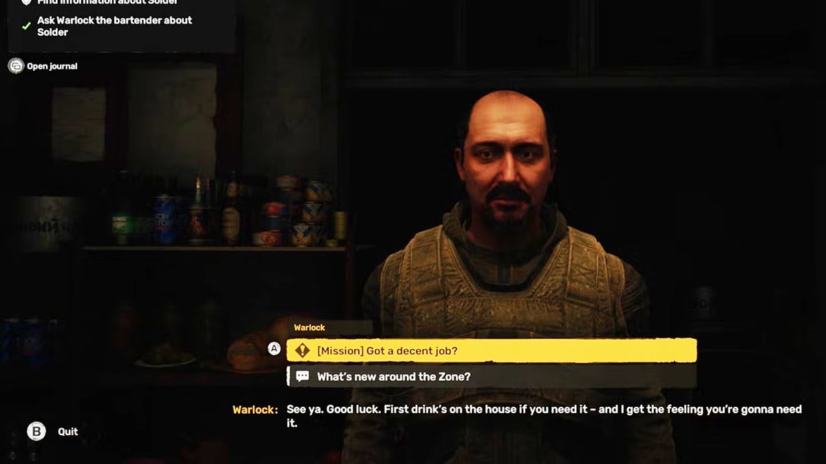 Guide pas a pas de Stalker 2 Behind Seven Seals Demander à Warlock à propos de Solder dans Stalker 2 pendant la mission Bhind Seven Seals.