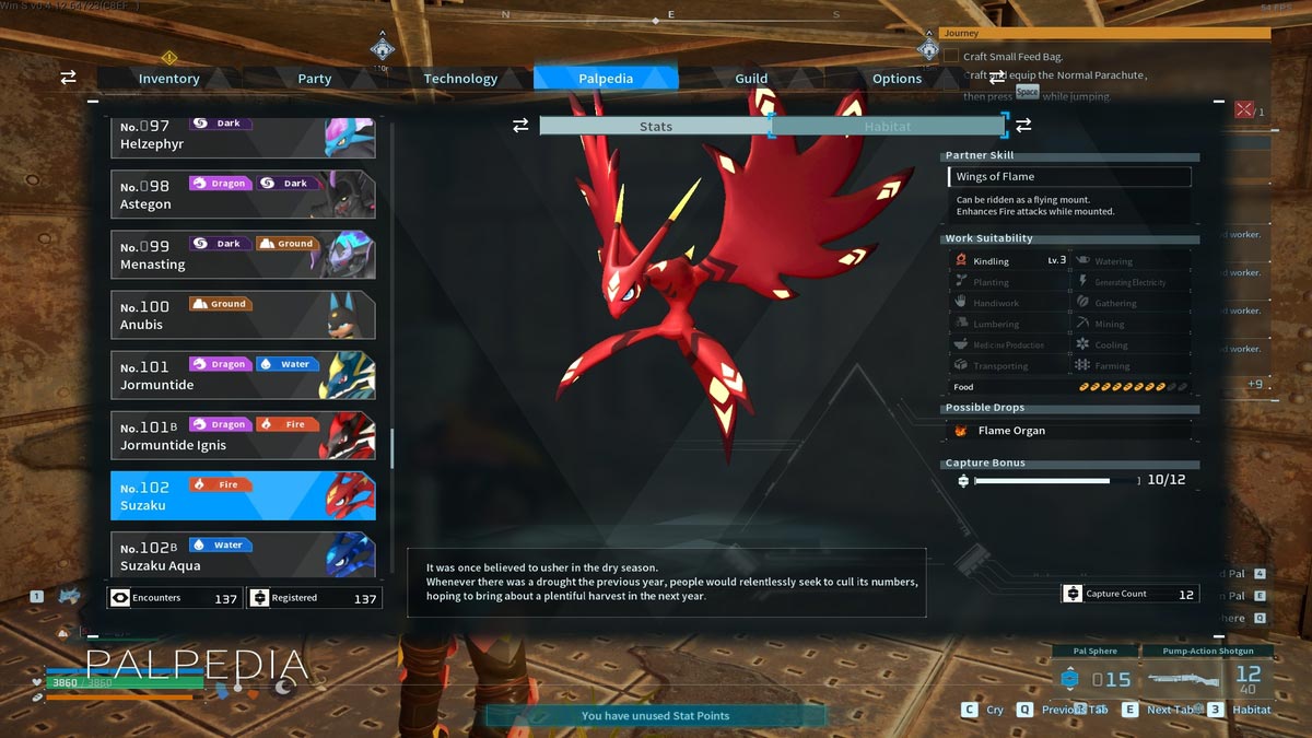 1736241875 776 Palworld 12 montures volantes les plus rapides a avoir Statistiques de Suzaku à Palworld