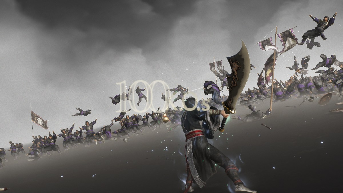 1736987959 744 Toutes les capacites et ultimes de Musou dans Dynasty Warriors Véritable attaque Musou dans les origines guerrières de la dynastie avec des ennemis qui s’envolent et le personnage principal qui tranche avec une épée