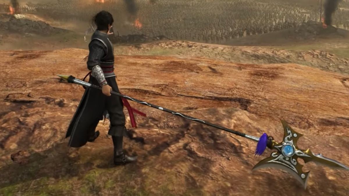 1736994741 725 Dynasty Warriors Origins Weapons Tier List meilleures armes classees Dynasty Warriors Origins arme hallebarde gros plan avec le protagoniste qui la tient