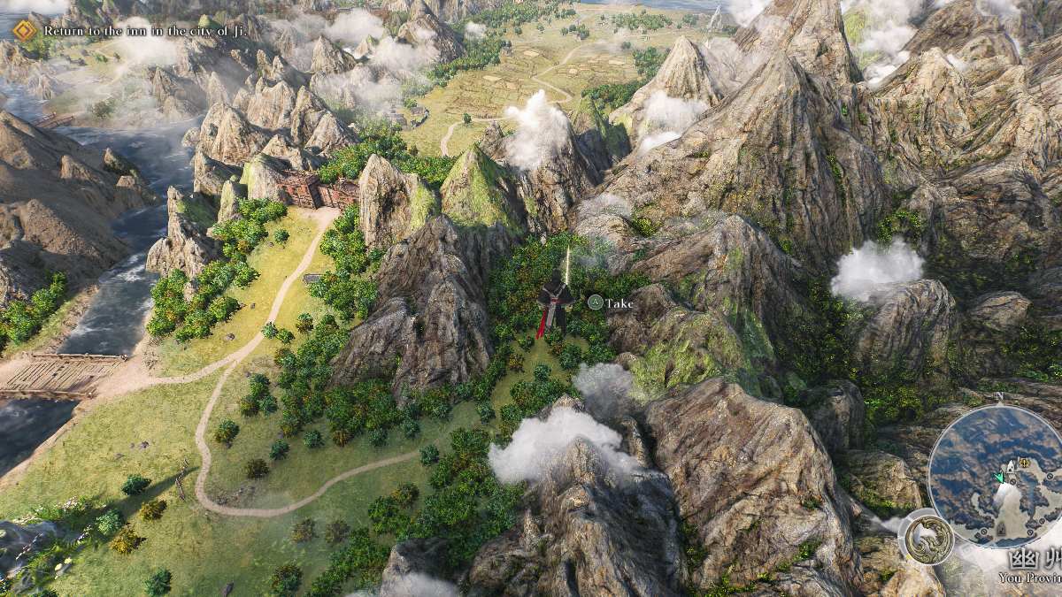 Comment trouver et utiliser de vieilles pieces de monnaie dans Le joueur de Dynasty Warriors Origins debout sur la carte du monde à côté de l’ancienne pièce prend l’option