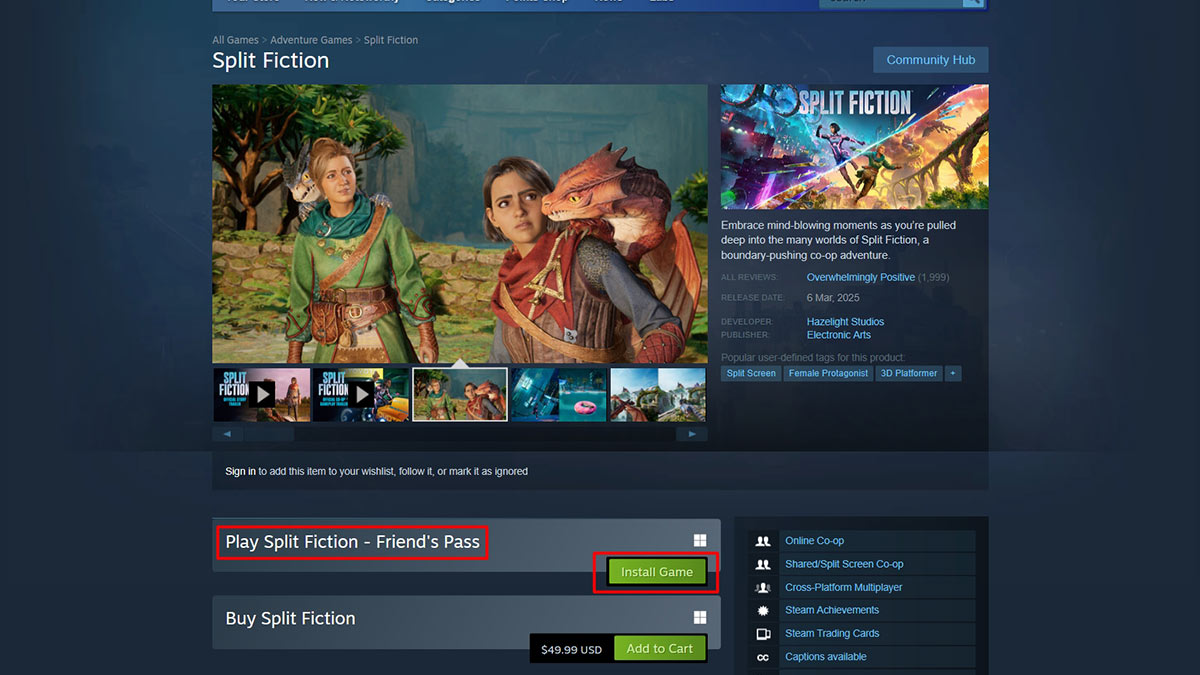 Comment inviter un ami en utilisant le pass dun ami Télécharger Split Fiction Friend’s Pass depuis Steam