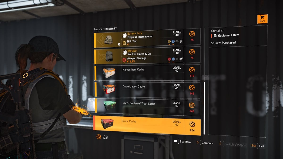 Comment obtenir le sac a dos exotique Memento dans The Cache exotique de la Division 2