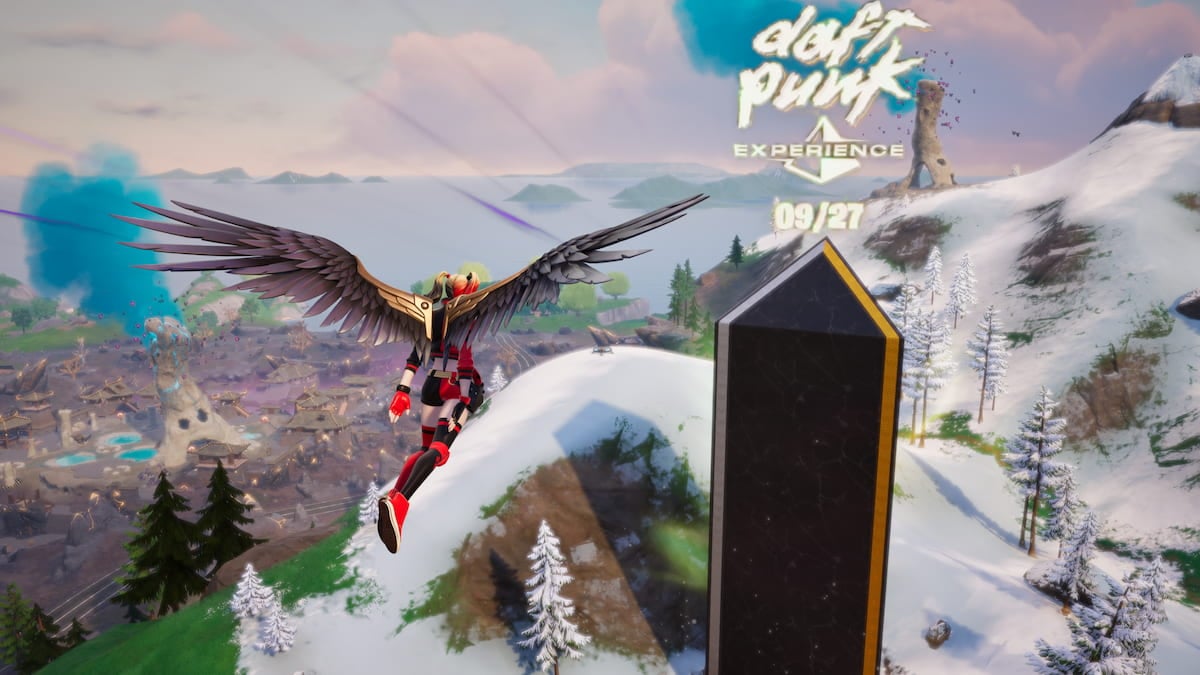 1758635208 738 Comment visiter lendroit mysterieux dans les montagnes dans Fortnite Chapitre Harley quinn volant vers un pilier dans les montagnes dans fortnite