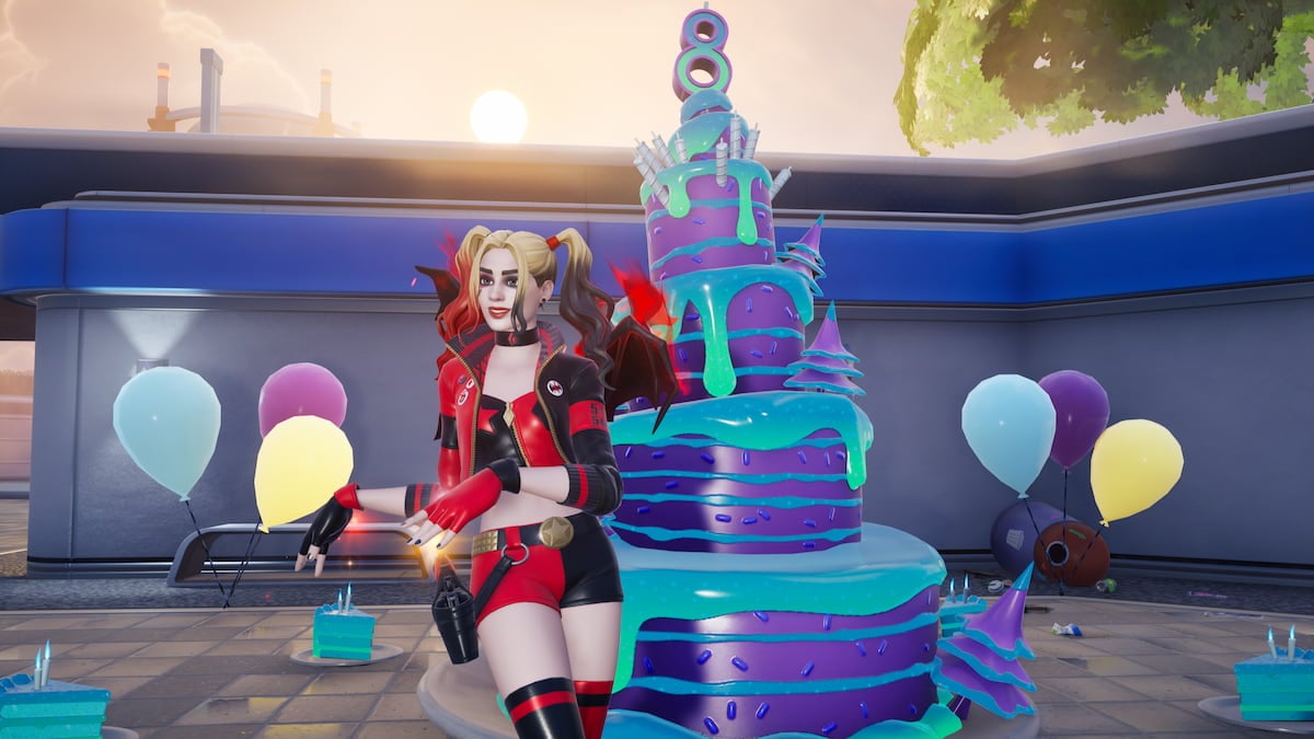 1758639831 193 Comment terminer toutes les quetes danniversaire dans Fortnite Chapitre 6 Harley Quinn dansant près d’un gâteau d’anniversaire dans Fortnite