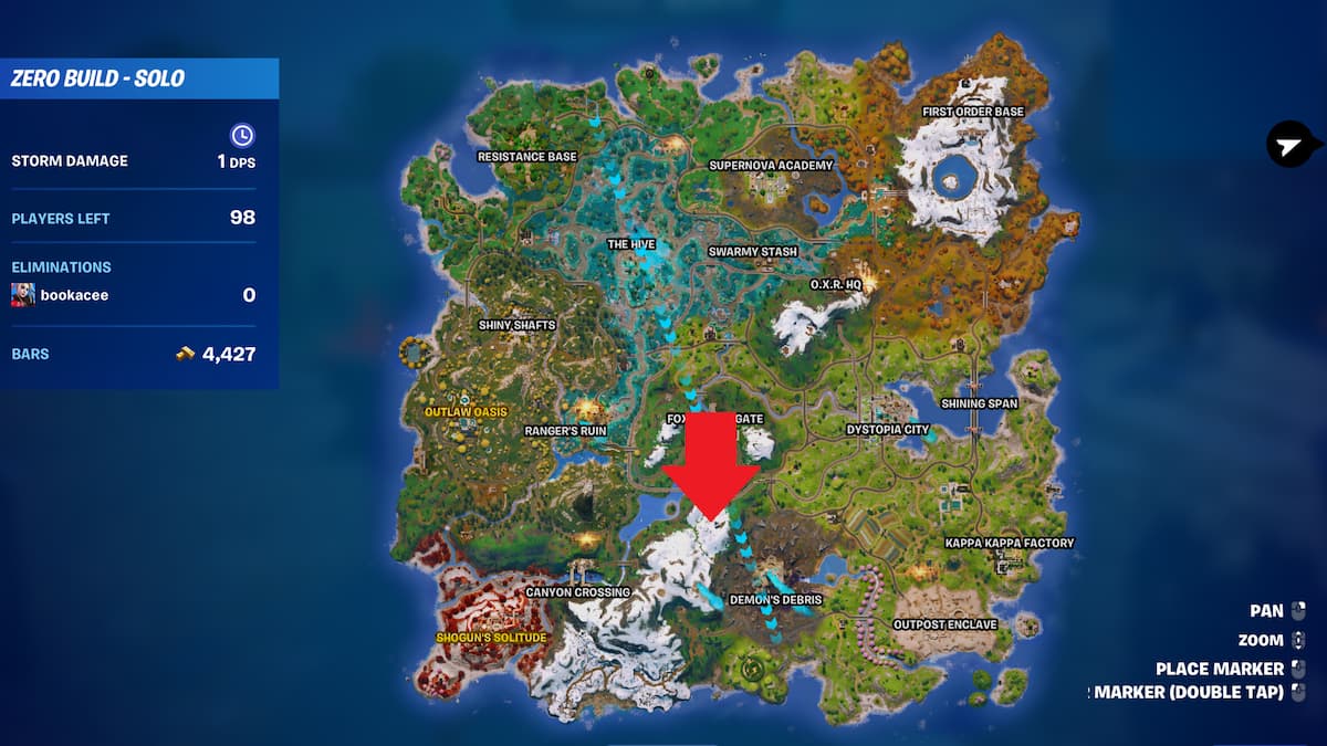 Comment visiter lendroit mysterieux dans les montagnes dans Fortnite Chapitre Emplacement mystérieux dans les montagnes marquées sur la carte dans Fortnite