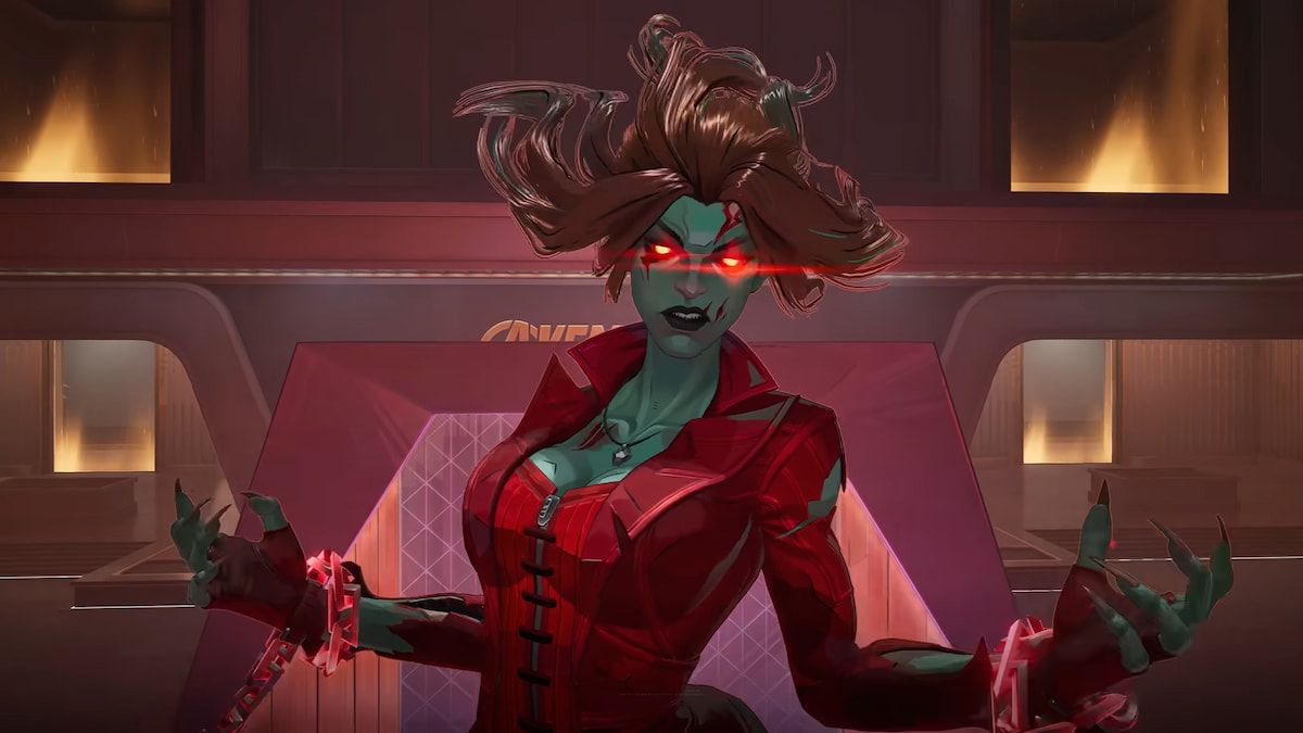 Comment jouer au mode Zombies Marvel dans Marvel Rivals Sorcière écarlate zombie flottant avec des yeux rouges brillants dans Marvel Rivals