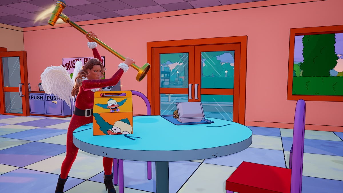 1762263625 182 Comment detruire des objets chez Krusty Burger ou Lard Lad Se balancer à une table pour le casser dans Fortnite