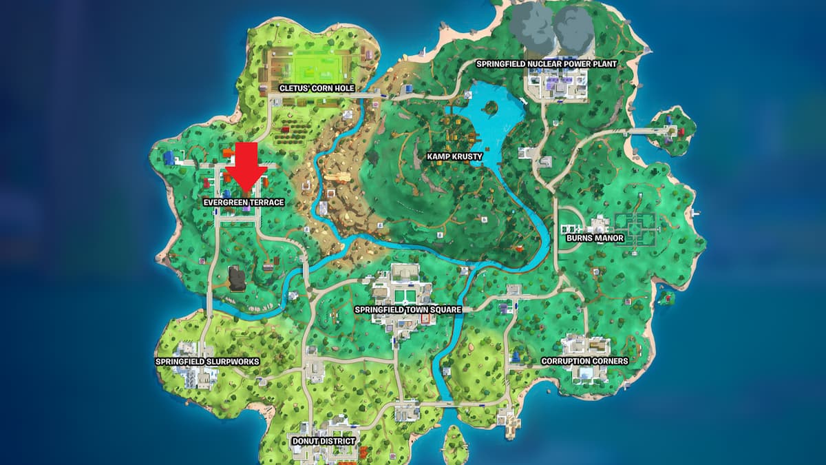Ou trouver La Maison des Simpson dans Fortnite Maison des Simpson marquée sur la carte dans fortnite
