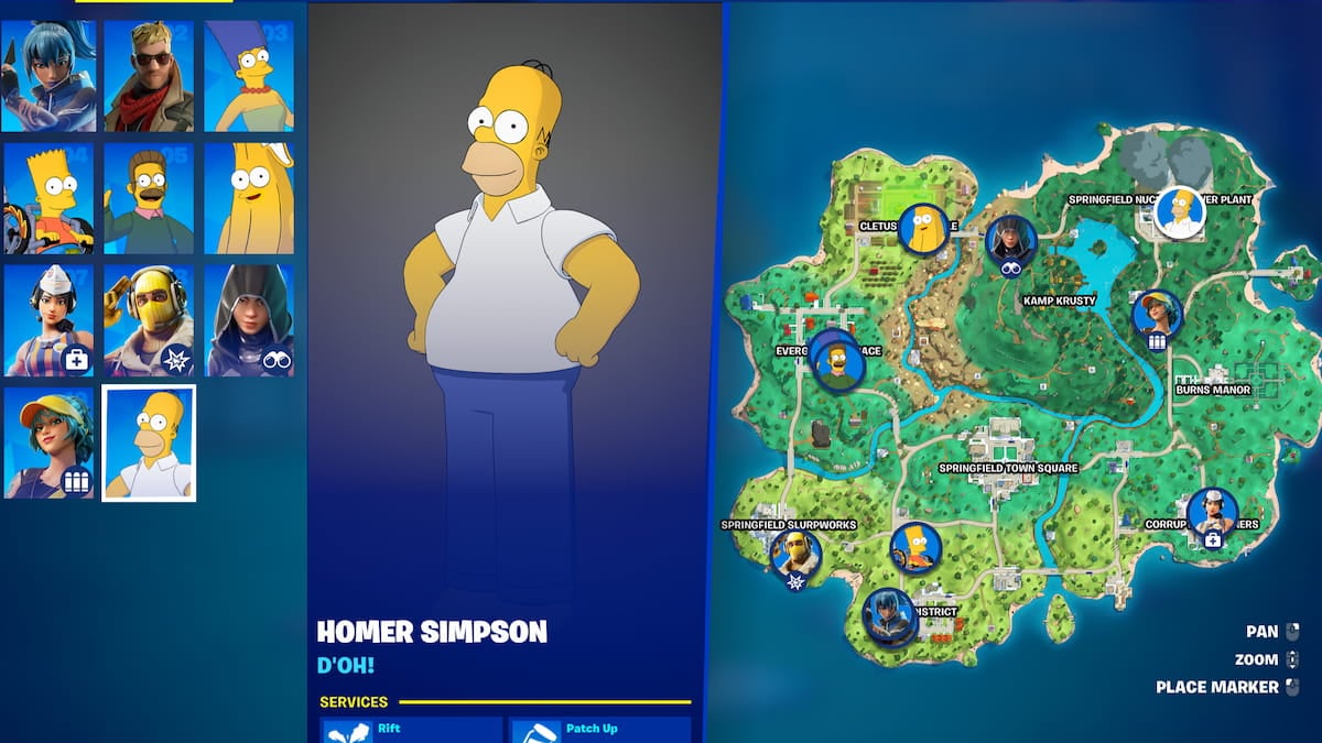 Tous les emplacements des personnages dans Fortnite La Saison des Tous les personnages pnj sur la carte dans fortnite simpsons