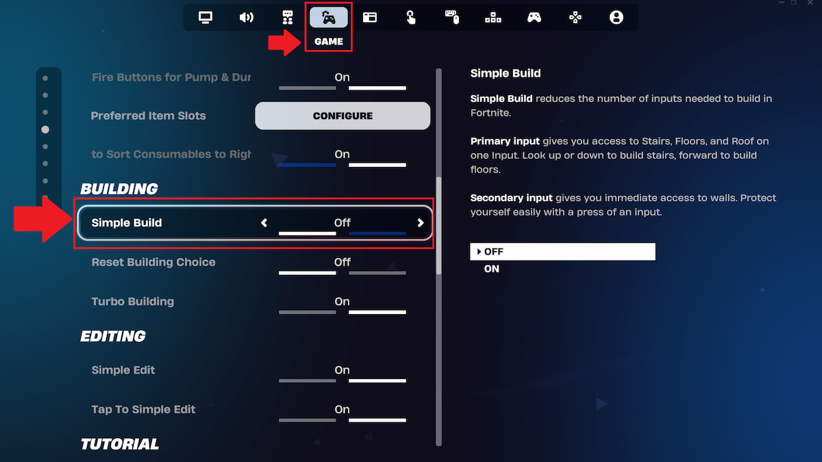 Comment desactiver une construction simple dans Fortnite Désactiver la construction simple dans Fortnite