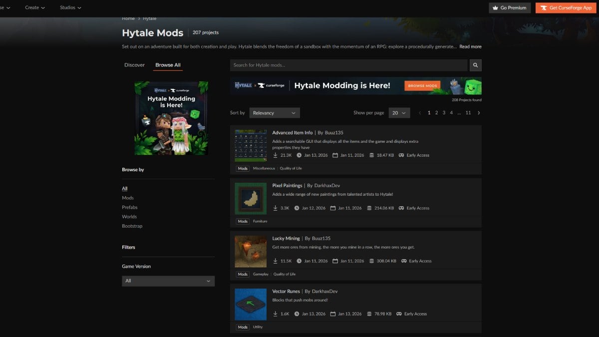 Comment ajouter des mods dans Hytale Hytale Curseforge page 200+ mods