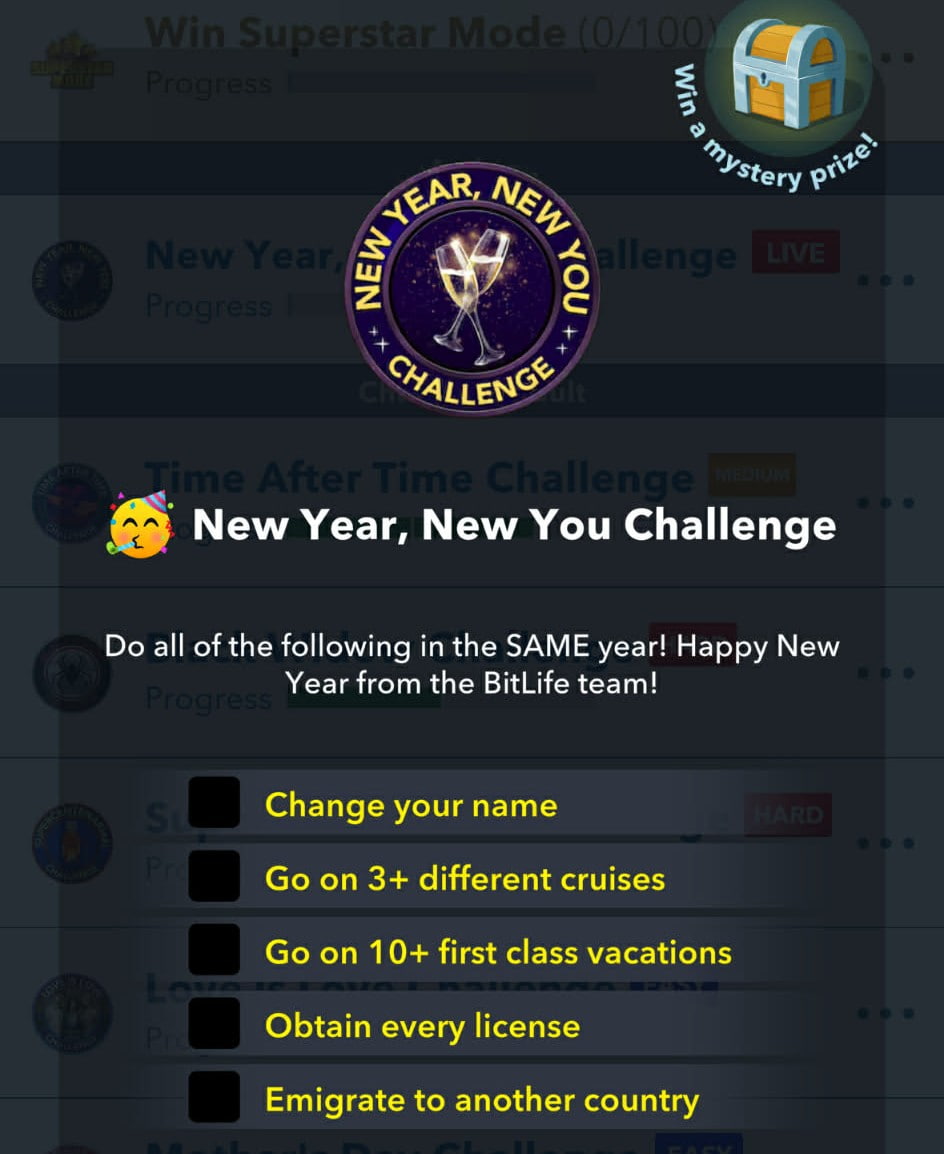 Comment terminer la nouvelle annee le defi Nouveau Vous dans Nouvelle année, nouveau défi de toi dans BitLife