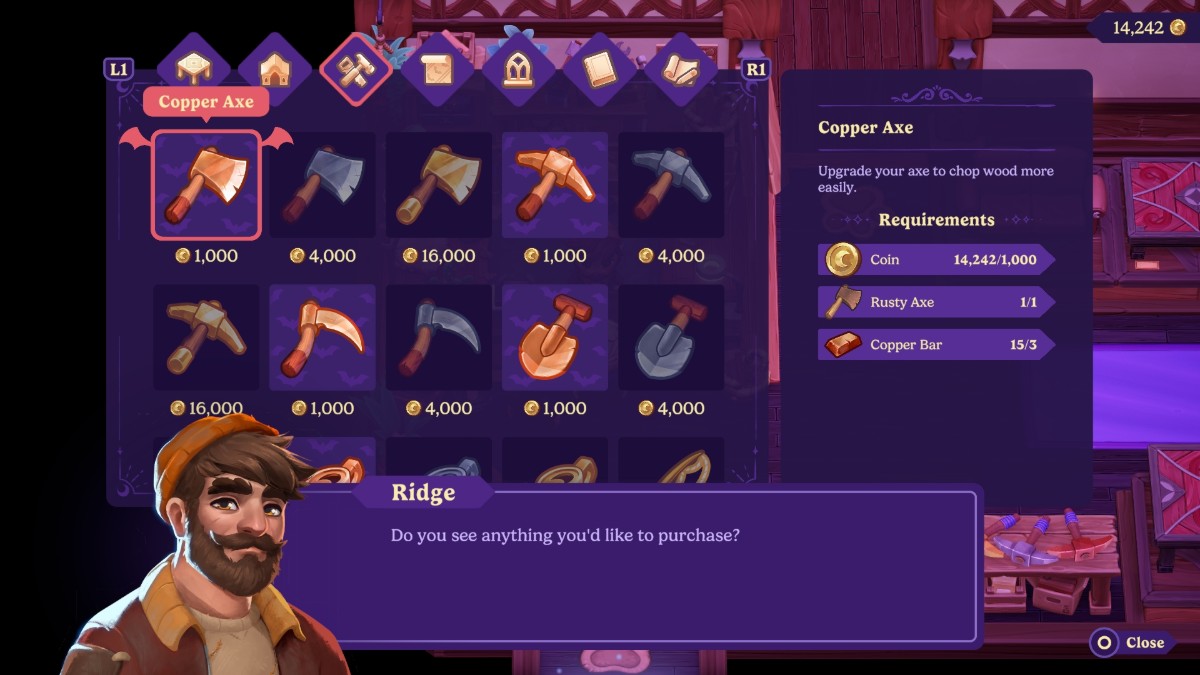 Comment ameliorer les outils a Moonlight Peaks Ridge Shop Pics au clair de lune
