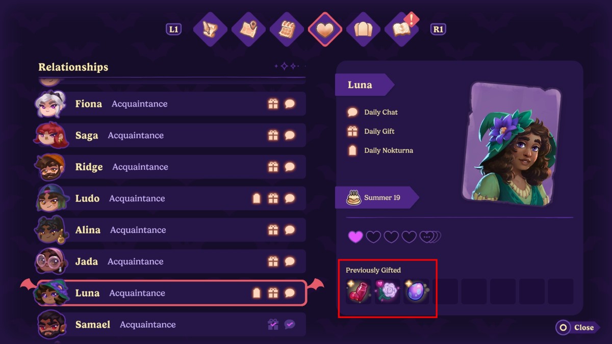 Meilleurs cadeaux pour chaque personnage dans Moonlight Peaks – Guide Icônes de cadeaux de relation Moonlight Peaks